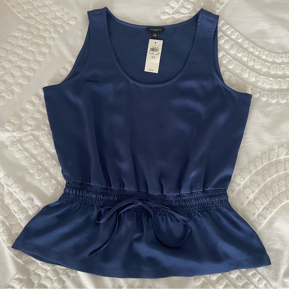 Ann Taylor Royal Blue Silk Peplum Tank. Size XS.